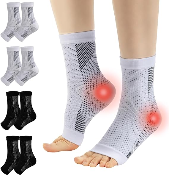 4 Pairs Compression Socks for Women & Men Ankle Neuropathy Socks Plantar Fasciitis Socks Ankle Compression Sleeve for Heel Spurs