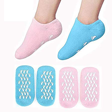 EXPER Gel Moisturizing Socks for Cracked Dry Cuticles Skin Foot Care Spa Silicone Humectant Moisturizer Socks (Pink   Blue)