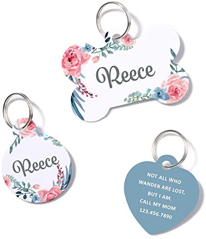 waaag Pet ID Tags, 50 Styles  Personalized Floral Flower Girl Lovely Pet ID Tags, Dog Tag, Cat Tag, Name ID Tag, Dog Collar Tag, Cat Collar Tag