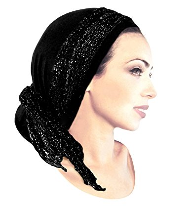 Stunning black boho chic pre tied head-scarf with black & silver knit wrap - 123