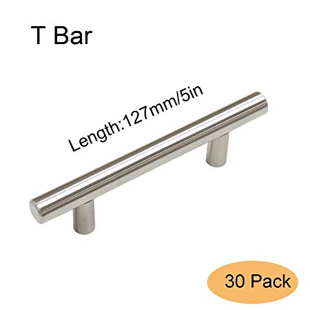 Gobrico Brushed Stainless Steel T Bar Door Handles Knobs 5in Long Euro Style Kitchen Cabinet Drawer Pulls 30Pack