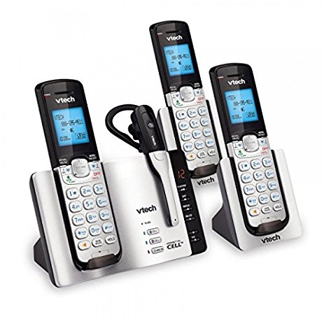 VTech DECT 6.0 Expandable Cordless Phone with Bluetooth Connect to Cell and Answering System, Silver/Black with 3 Handsets and 1 Cordless Headset