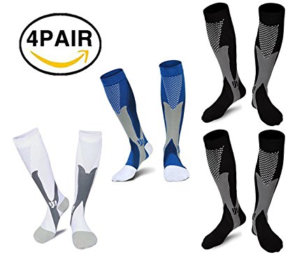 X-CHENG Compression Socks 20-30 mmhg, Best Graduated Athletic Fit Compressions Sock - Ergonomic fit for Men and Women - Fit for Running, Nurses,Maternity Pregnancy & Recovery(4 pairs)