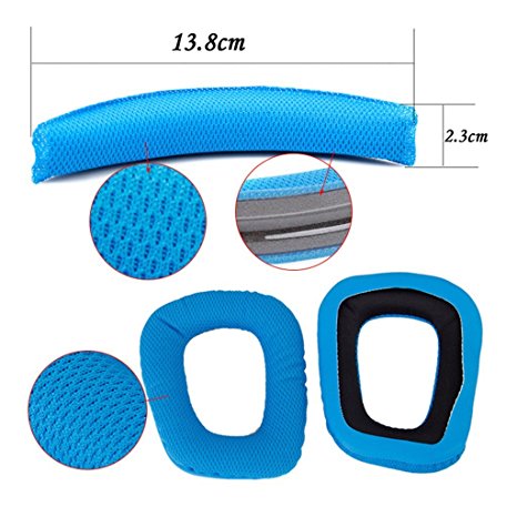 Life VC ® Blue Logitech G35 G930 F450 Headphones Replacement Headband Earpads Cushion Set