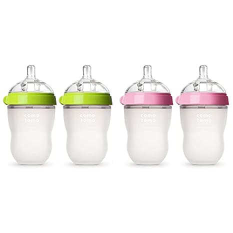 Comotomo Baby Bottle, Pink, 8 Ounce, 2 Count and Baby Bottle, Green, 8 Ounce, 2 Count