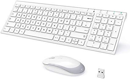 iClever Wireless Keyboard and Mouse, 2.4G Portable Wireless Keyboard Mouse, 90-Hour Battery Life Ergonomic Design Full Size Stable Connection Adjustable DPI - White