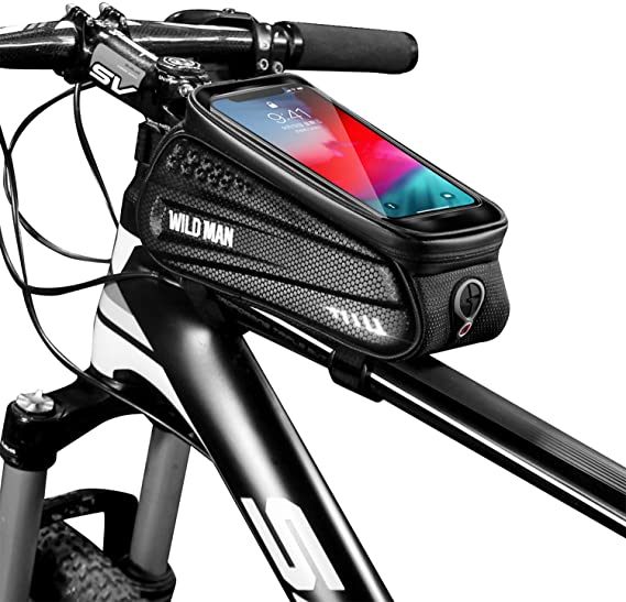 KT-GARY Bike Phone Front Frame Bag,Bicycle Phone Mount Bag Waterproof Cycling Phone Top Tube Frame Storage Handlebar Bag with Touch Screen Large Capacity for Cellphone Below 6.5 Inches