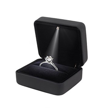 Naimo Velvet Engagement Ring LED Light Jewelry Gift Box (Black)