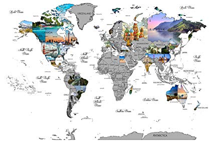 World Scratch Off Travel Map Large 32 by 24 Inch Poster Using Customized Photographs for Every Country
