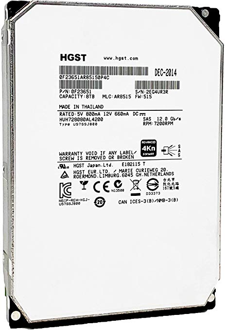 HGST HUH728080AL4200 3.5" 8TB SAS 12Gb/s 7.2K RPM 128M 0F23651 4Kn ISE Enterprise Hard Drive (Renewed)