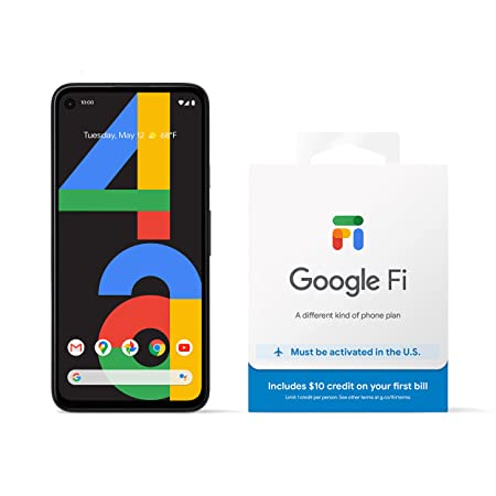 Google Pixel 4a - New Unlocked Android Smartphone - 128 GB of Storage - Up to 24 Hour Battery - Just Black with Google Fi SIM Card Kit