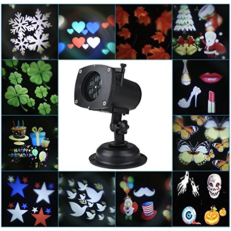 Blusmart Projection Lamp Waterproof Motion Projector LED Light with 12 Replaceable Lens Festival Slides Landscape Lighting for Halloween, Christmas, Birthday, Wedding, Party, Holiday, Wall Decoration