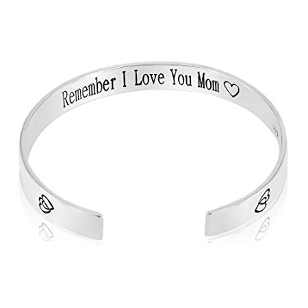 QTMY Remember I Love You Mom Forever and Always Cuff Bracelet Bangle Cuff (Copper Plated with Silver)