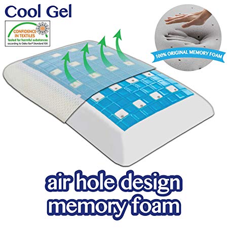 COMFYT Cooling Pillow - Gel Pillow - Ventilated Air Flow Design Memory Foam Pillow - Bamboo Pillow - Ultra Soft Removable Washable Bamboo Cover Orthopedic Pillow