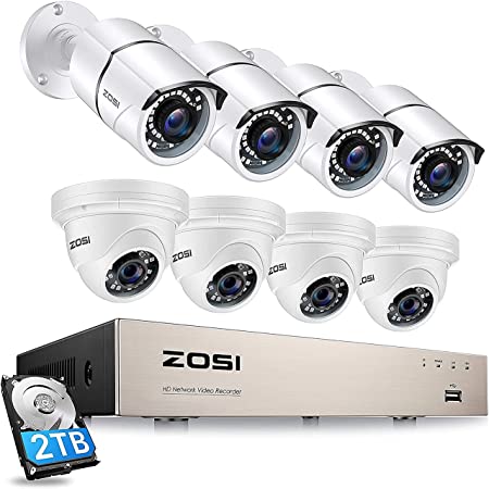 ZOSI 8CH 5MP PoE Home Security Camera System,H.265  8Channel 5MP CCTV NVR with 2TB HDD,8pcs 5MP Outdoor Indoor PoE IP Bullet Dome Cameras,Night Vision,Motion Alert,Remote Access for 24-7 Recording