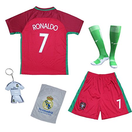 2018 Portugal Cristiano Ronaldo #7 Home Red Kids Soccer Football Jersey Gift Set Youth Sizes