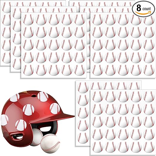 200 Pieces 8 Sheets Baseball Award Decal Set Baseball Vinyl Stickers 1" Small Self Adhesive Baseball Helmet Stickers for Laptops, Cars, Scrapbook, Phones, Batting