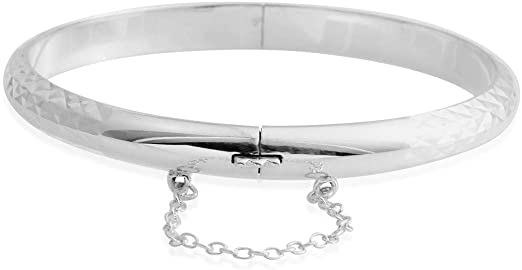 925 Sterling Silver Diamond Cut Bangle Cuff Bracelet for Women 7" Jewelry Gift