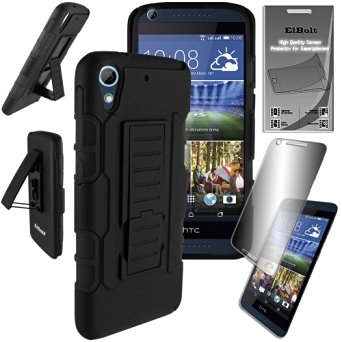 HTC Desire 626 and HTC Desire 626s Guardian Holster Combo Case with Belt Clip and Kickstand - Black by ElBolt TM with Free HD Screen Protector