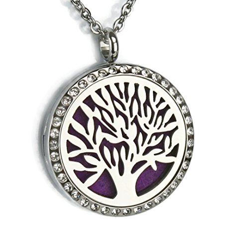 Diffuser Necklace Tree of Life Stainless Steel Pendant for Aromatherapy Essential Oils or Perfume - Best Unique Relaxation or Stress Relief Gift
