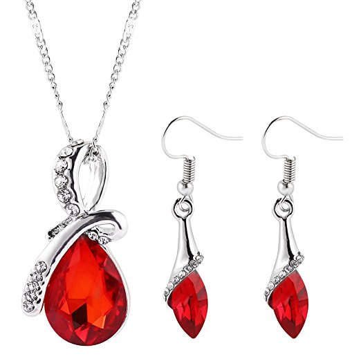 Pendent Necklace Teardrop Crystal Jewelry with Earings / Bracelet Women Gift