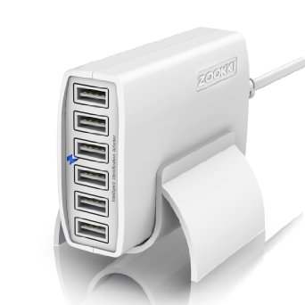 USB Charger Zookki Fast 6-Port USB Desktop Charger for iPhone, iPad, Samsung S6 / S6 Edge, Nexus, HTC M9, Nokia, Motorola and More(White)
