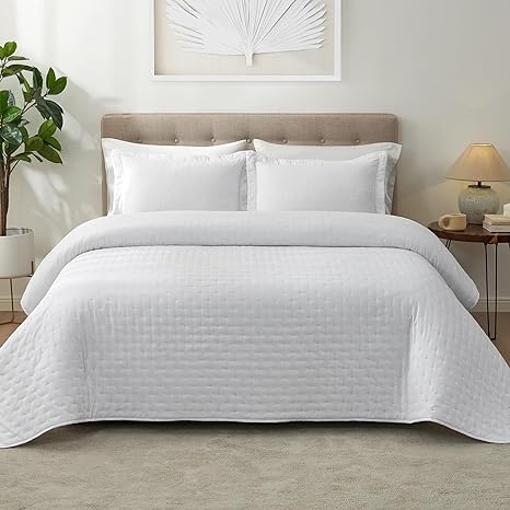 Hansleep Quilt Set Ultrasonic Lightweight Bed Decor Coverlet Set Comforter Bedding Cover Bedspread for All Season Use (White Dot, 68x90 inches)