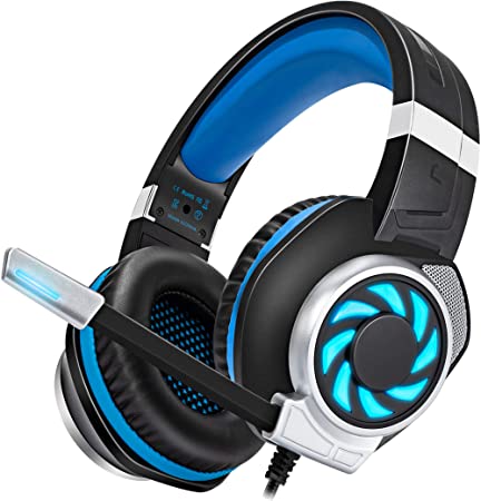 Stynice Gaming Headset with Microphone - Stereo Immersive Bass Over Ear Headphone with Noise Cancelling Mic and LED Light for PS4 PS5 Xbox One PC Laptop 3.5mm Headphone Jack (Blue)