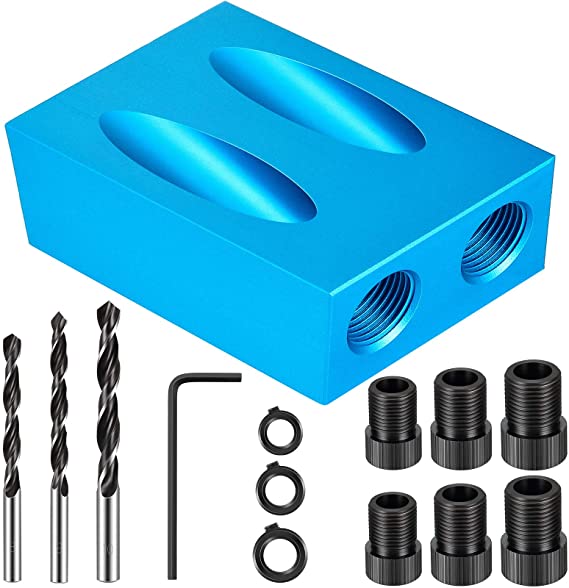 14 Pieces Pocket Hole Jig Wood Doweling Hole Drill Guide Angle Drill Guide with 6/8/10 mm Hole Drive Adapter