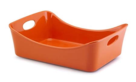 Rachael Ray Stoneware 9-Inch by 13-Inch Rectangular Lasagna Lover Pan, Orange