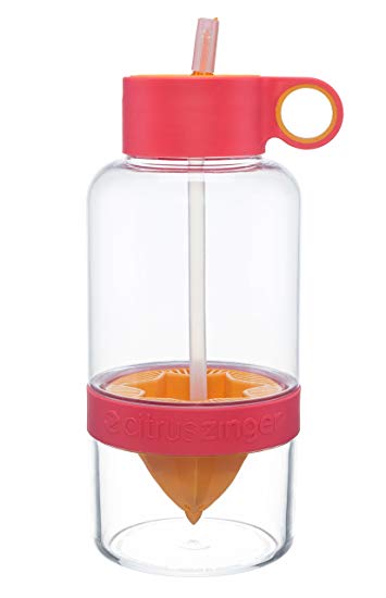 Citrus Zinger Biggie by Zing Anything, Active Infusion Water Bottle, Citrus Fruit Infusion, BPA EA free Tritan, Reusable Water Bottle, Hydration, Infusion Technology, Flip Up Straw Cap, 36 oz., Red