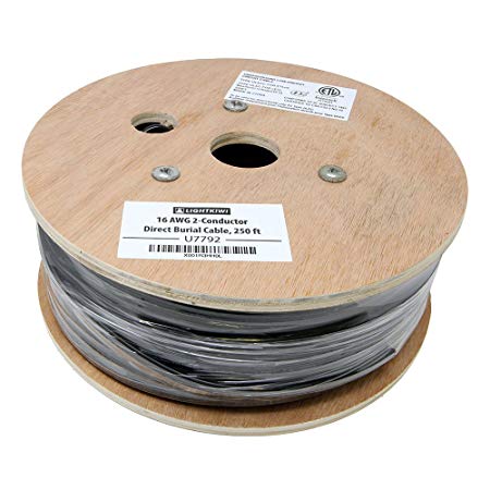 Lightkiwi U7792 16AWG 2-Conductor 16/2 Direct Burial Wire for Low Voltage Landscape Lighting, 250ft