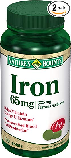 Nature's Bounty Iron 65 Mg.(325 mg  Ferrous Sulfate), 100 Tablets, (Pack of 2)
