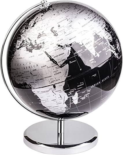 Exerz Metallic World Globe (Dia 12-Inch / 30cm) Black - Educational/Geographic/Modern Desktop Decoration - Stainless Steel Arc and Base/Earth World - Metallic Black - for School, Home, and Office