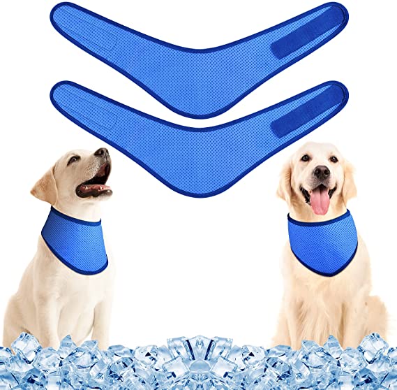 2 Pieces Pet Self Cooling Bandana Dog Ice Bandana Dissipation Triangle Scarfs Kerchiefs Dog Cat Ice Collar for Summer (Blue)