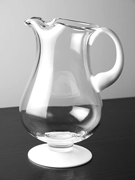 Barski - European Quality - Glass - Footed Glass Pitcher with Opal (white) Handle and Opal (white) Base - With Spout and Ice Lip - 9.75" Height - 78 oz. Liquid Capacity - Made in Europe