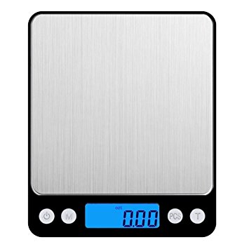 Amir 3000g/0.1g Digital Food Scale for Christmas Gifts, Pocket Kitchen Scale, Electric Mini Scale with Precison Back-Lit LCD Display, Tare and PCS Features, Stainless Steel (Black)