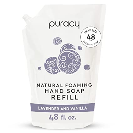 Puracy Foaming Hand Soap Refill, Gently Scented with Real Lavender & Vanilla, 98.6% Plant-Based, Sulfate-Free Natural Foam Hand Wash Refills, 48 Ounce