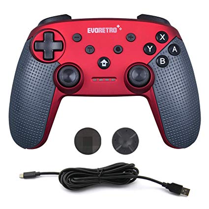 Switch Pro Controller Wireless Bluetooth Accessories - Compatible with Nintendo Switch Console (Red) | PC Gamepad Joypad Remote with Gyro Axis (Turbo Buttons) by EVORETRO