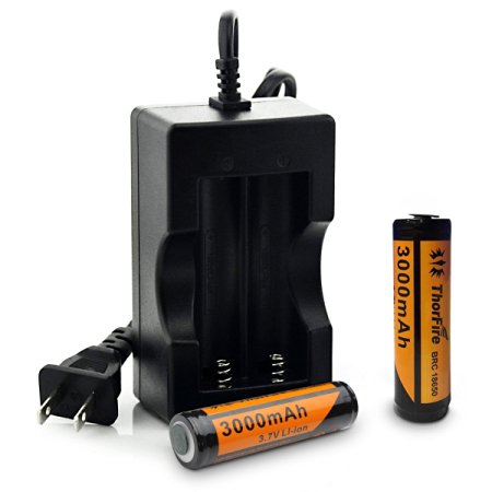 ThorFire Battery and Charger for LED Flashlights , 2pcs 18650