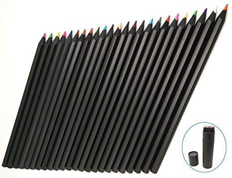 24Pcs Vibrant Colored pencils for Writing, Drawing, Adult Coloring Books and Artist Sketch with Black Wooden Barrel Pre-Sharpened Soft Core Assorted Colors,by UHQ Home Products