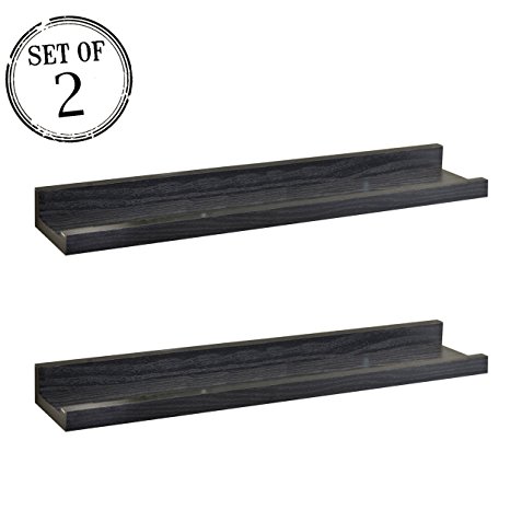 O&K Furniture Set of 2 Black Picture Ledge Diaplay Wall Shelf, 18.9" Length
