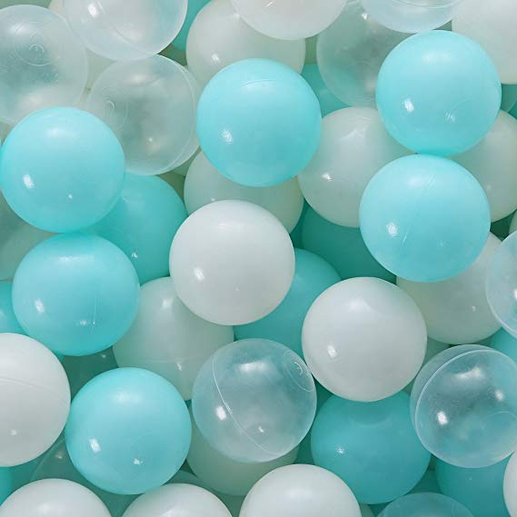 PlayMaty 100 Pieces Colorful Pit Balls Phthalate Free BPA Free Plastic Ocean Balls Crush Proof Stress Balls for Kids Playhouse Pool Ball Pit Accessories 2.1 Inches (100 Balls-Light Blue)