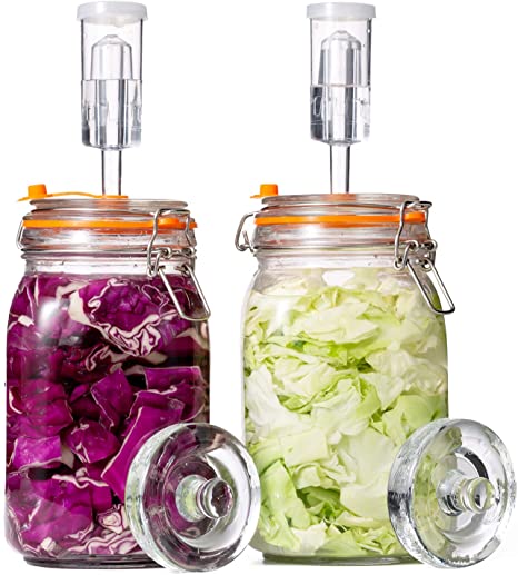 Jillmo Fermentation Kit, 1.5 Liter Fermentation Jar with Fermenting Weights and Airlocks, 2 Pack