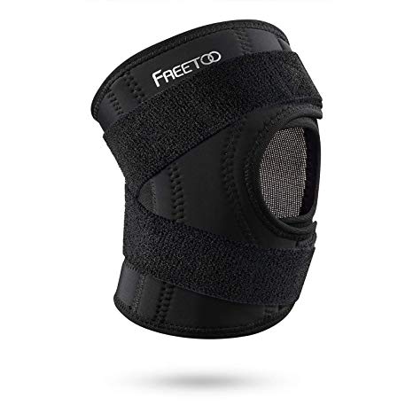 FREETOO Knee Brace Open-Patella Stabilizer Knee Support Adjustable Breathable Anti-Slip,Double Spring Band for Professional Support,for Sports and Work Protection Black