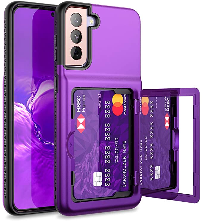 WeLoveCase for Samsung Galaxy S21  Plus Wallet Case with Credit Card Holder & Hidden Mirror, Defender Protective Shockproof Heavy Duty Cover for Samsung Galaxy S21 Plus 5G, 6.7 inch Purple