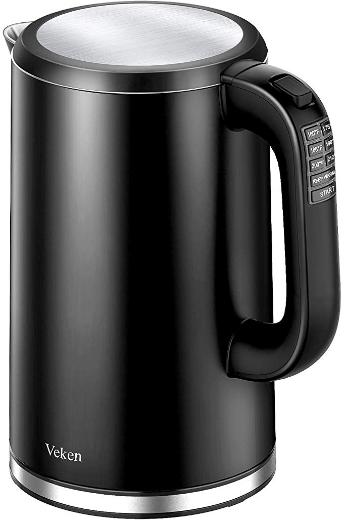 Veken Electric Kettle, 1.7L Temperature Control Cordless Water Kettle, Cool Touch Double Wall Stainless Steel Kettle with Auto Shut-Off & Boil Dry Protection