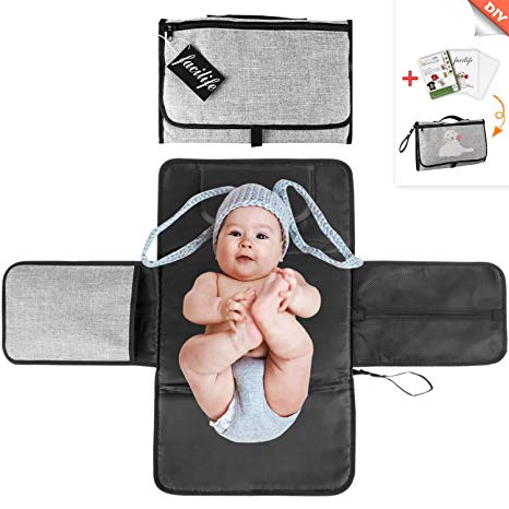 Portable Changing Pad Kit for Infant Baby with DIY Transfer Paper for Shower Gift Changing Mat with Head Cushion Lightweight Waterproof Foldable Travel Clutch Home Diaper Changing Station