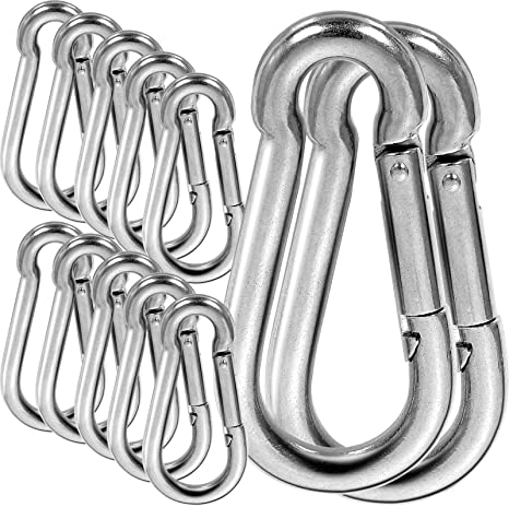 LANIAKEA 12cs 4inch Spring Snap Hook, M10 Stainless Steel Quick Links, 3/8 inch Large Carabiner Clips Heavy Duty for Camping, Swing, Hammock, Hiking, Fishing, Gym, 770LBS