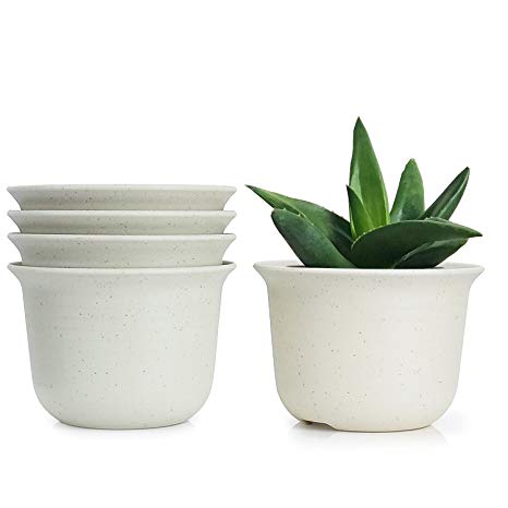 Greenaholics Plant Pots - 5.9 Inch Plastic Nursery Pots Perfect for Flowers, Succulents, Seed Nurture, Set of 5, No Saucer, Marble White